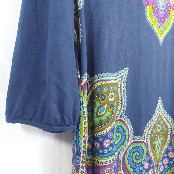 Cha-Cha Vente Paisley Blue 1/2 Sleeve Tunic Bathing Suit Cover, Small - Picture 4 of 9